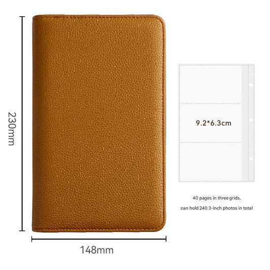 Image of brown pu leather zippered photo album - holds 240 3 prints"  ideal for luxury casual home interiors