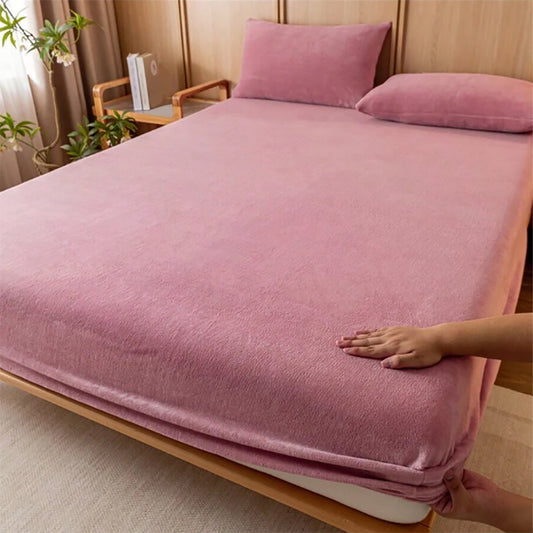 Image of bean paste color plush crystal velvet fitted sheet - ultra soft, warm & thick for winter (138x190+36cm)  ideal for luxury casual home interiors