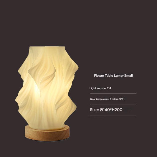 Image of unique pleated design table lamp - 3d printed washable shade, wooden base, adjustable led (flowers)  versatile for both home and professional use