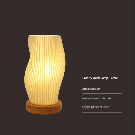 Image of unique pleated design table lamp - 3d printed washable shade, wooden base, adjustable led (three-star rotation)  versatile for both home and professional use