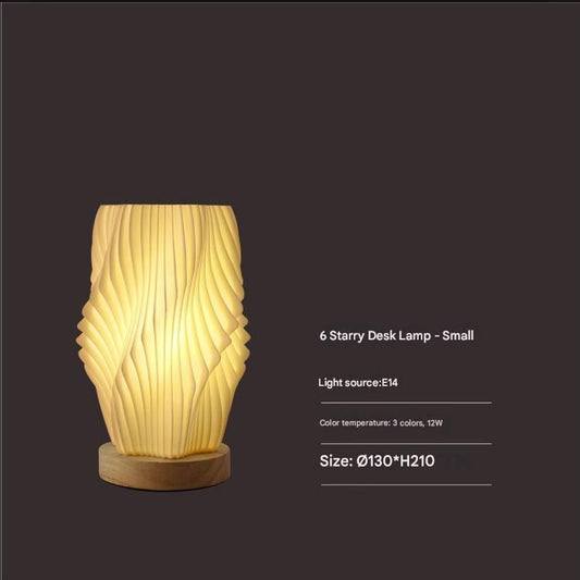 Image of unique pleated design table lamp - 3d printed washable shade, wooden base, adjustable led (six-star rotation)  versatile for both home and professional use