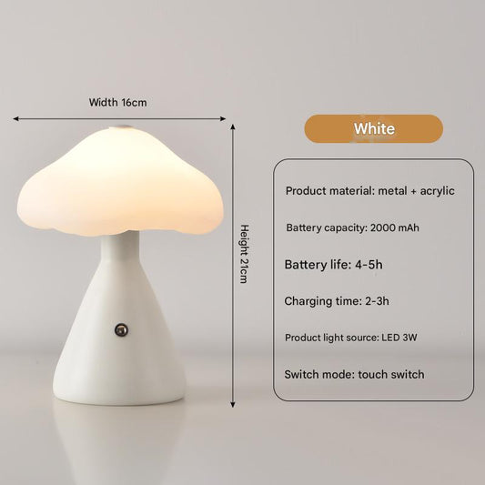 Image of white mushroom led table lamp - rechargeable, 3-color touch dimmable, usb-c  versatile for both home and professional use