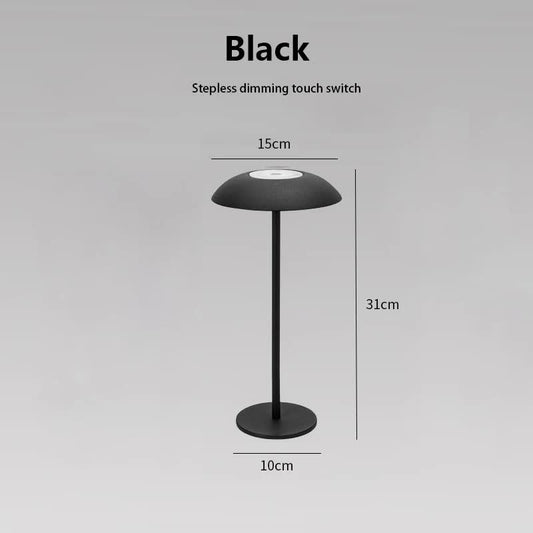 Image of black minimalist rechargeable led touch table lamp - 3-color stepless dimming metal desk light  versatile for both home and professional use