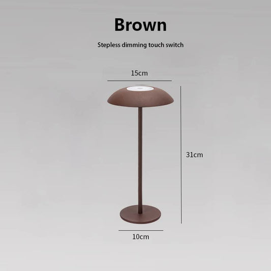 Image of brown minimalist rechargeable led touch table lamp - 3-color stepless dimming metal desk light  versatile for both home and professional use