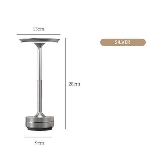 Image of silver elegant aluminum alloy rechargeable led touch lamp - 3-color dimmable cordless table light  versatile for both home and professional use