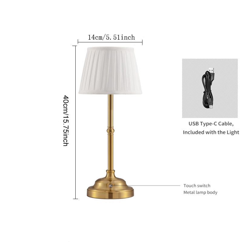 Image of gold and white elegant rechargeable fabric shade led lamp - cordless touch stepless dimmable table light  ideal for luxury casual home interiors