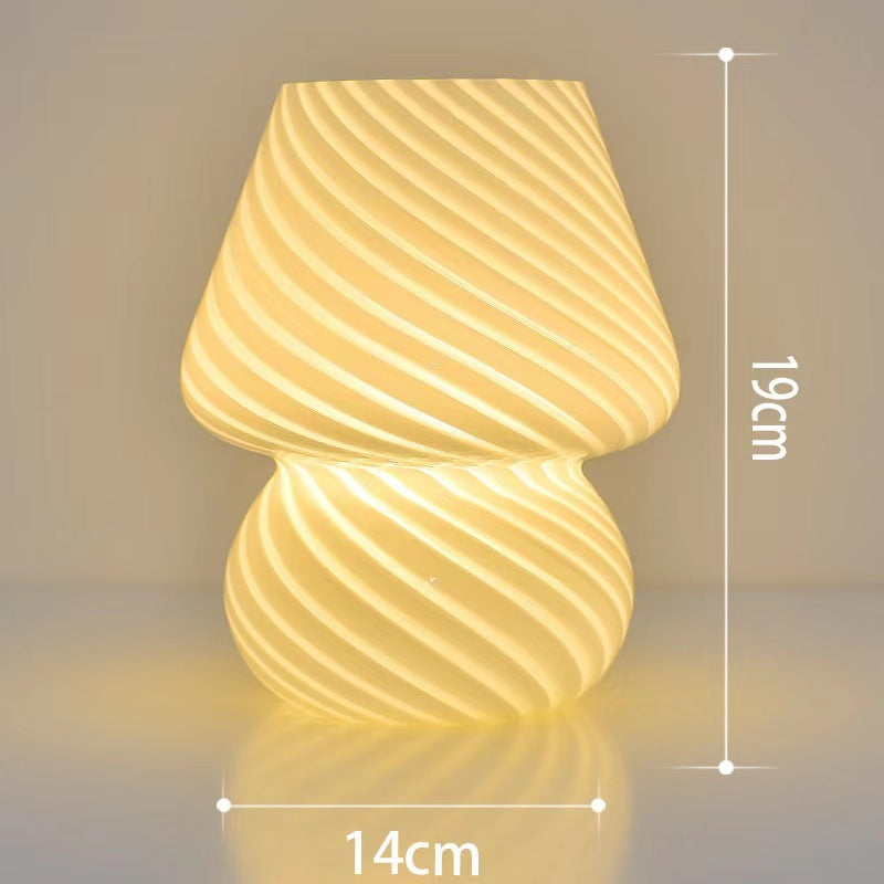 Image of yellow retro swirl glass mushroom table lamp - usb powered 3-level dimmable bedside accent light  ideal for luxury casual home interiors