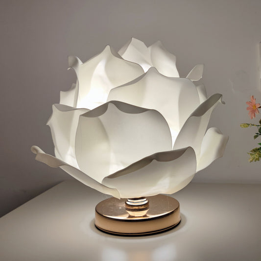 Image of white elegant lotus flower table lamp - decorative bedside night light for bedroom ambiance  ideal for luxury casual home interiors