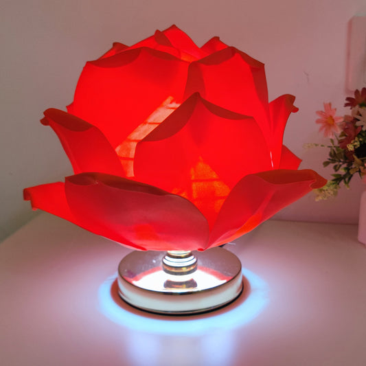 Image of red elegant lotus flower table lamp - decorative bedside night light for bedroom ambiance  ideal for luxury casual home interiors