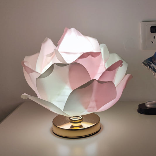 Image of pink and white elegant lotus flower table lamp - decorative bedside night light for bedroom ambiance  ideal for luxury casual home interiors