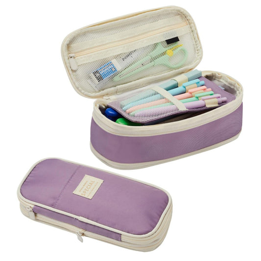 Image of purple large capacity expandable pencil case - multi-compartment student stationery pouch (only with pencil case)  suitable for aged care, corporate offices, and commercial settings
