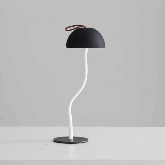 Image of black sleek minimalist led mushroom table lamp - rechargeable 3-color touch control, bar & ambient light  versatile for both home and professional use