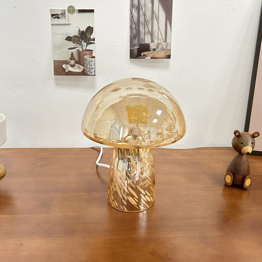 Image of yellow charming retro glass mushroom table lamp - vintage nordic style bedside light  ideal for luxury casual home interiors