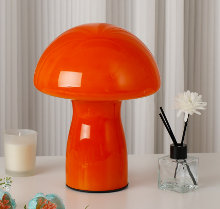 Image of stripe-pure orange retro swirl glass mushroom table lamp - led bedside night light  ideal for luxury casual home interiors