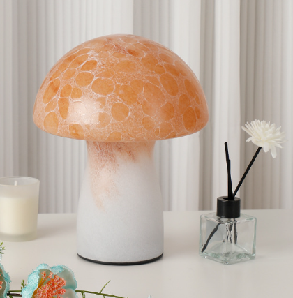 Image of speckled orange retro swirl glass mushroom table lamp - led bedside night light  ideal for luxury casual home interiors