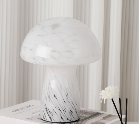 Image of speckled white retro swirl glass mushroom table lamp - led bedside night light  ideal for luxury casual home interiors