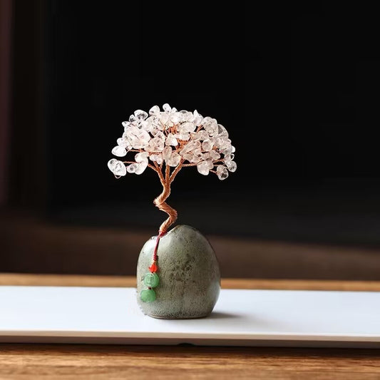 Image of white crystal natural crystal wealth tree - 12cm feng shui decor, elegant office desk ornament  suitable for aged care, corporate offices, and commercial settings