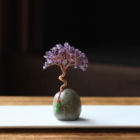Image of purple crystal natural crystal wealth tree - 12cm feng shui decor, elegant office desk ornament  suitable for aged care, corporate offices, and commercial settings