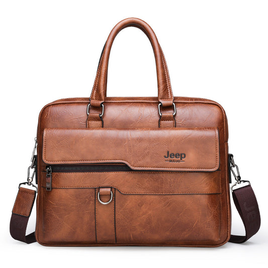 Image of brown men's pu leather briefcase - vintage style laptop messenger bag, crossbody satchel for business & casual  versatile for both home and professional use