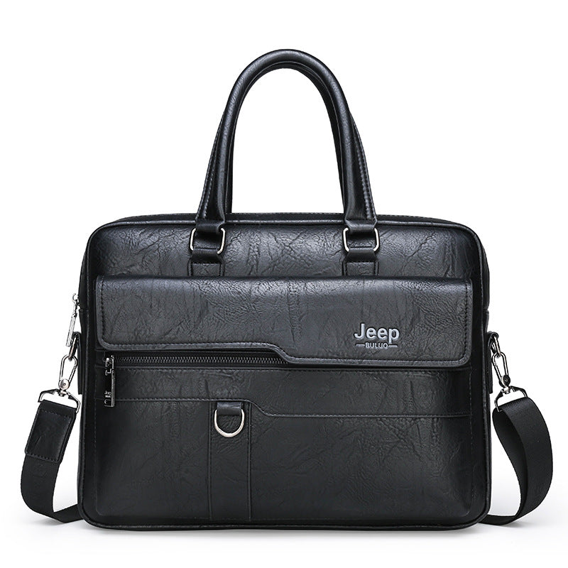 Image of black men's pu leather briefcase - vintage style laptop messenger bag, crossbody satchel for business & casual  versatile for both home and professional use