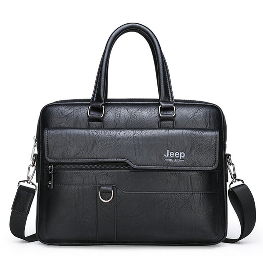 Image of black men's pu leather briefcase - vintage style laptop messenger bag, crossbody satchel for business & casual  versatile for both home and professional use