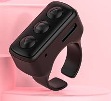 Image of 2-piece black bluetooth video controller - 3-button remote for tiktok and page scrolling  suitable for aged care, corporate offices, and commercial settings