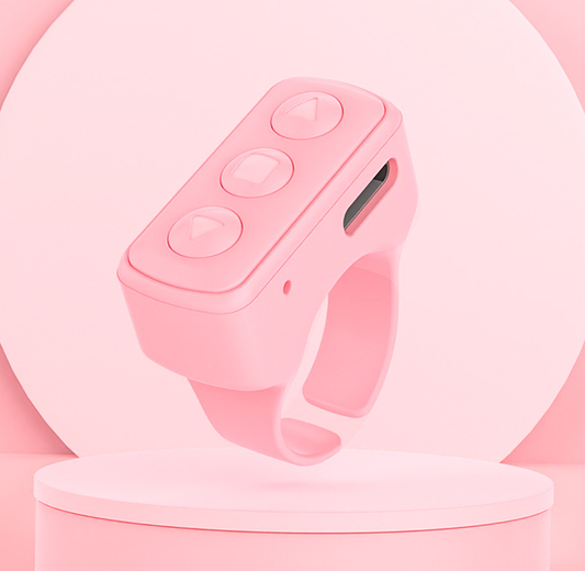 Image of 2-piece pink bluetooth video controller - 3-button remote for tiktok and page scrolling  suitable for aged care, corporate offices, and commercial settings