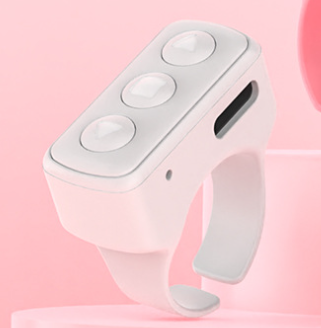 Image of 2-piece white bluetooth video controller - 3-button remote for tiktok and page scrolling  suitable for aged care, corporate offices, and commercial settings